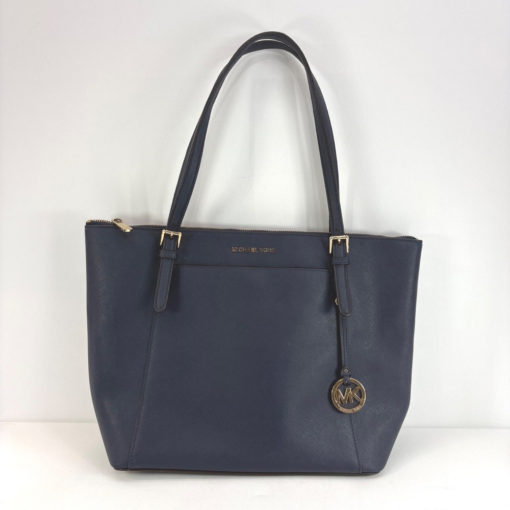 Michael Kors Jet Set Travel Saffiano Leather Tote Bag Navy Blue
